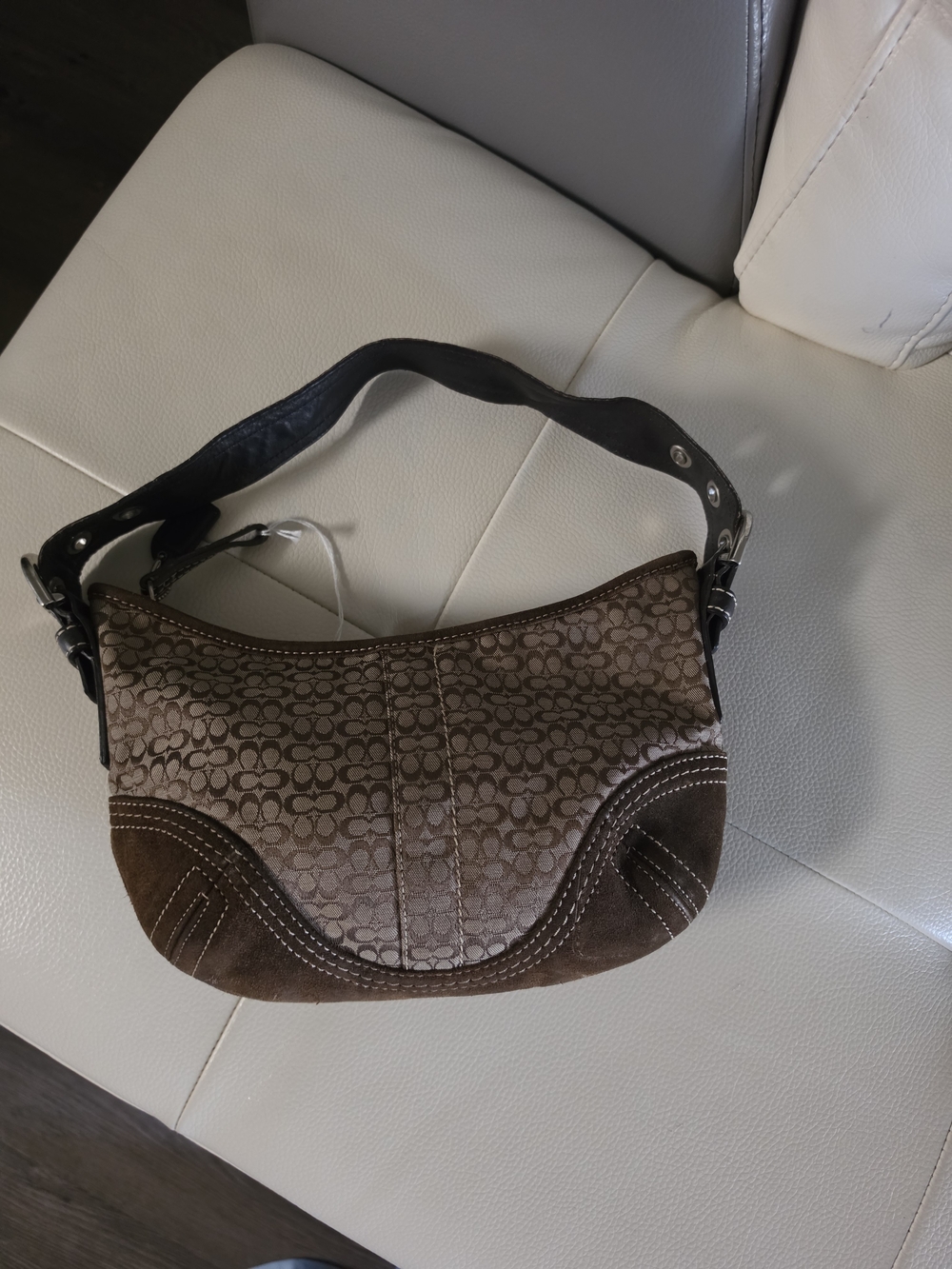 Coach Soho Hobo  Brown Bag With Signature Jacquard Shoulder Bag with Suede Trim